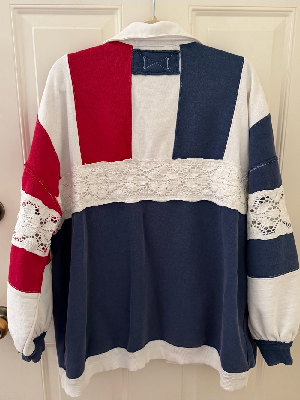 Free People We The Free American Dream Polo Lace Sweater Striped Oversized Sm - Picture 7 of 13